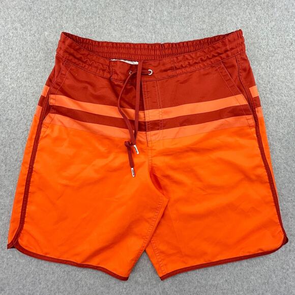 Lands End Swim Trunks Mens L Red Orange Lined Shorts 9" Inseam Retro Colorblock - Picture 1 of 15